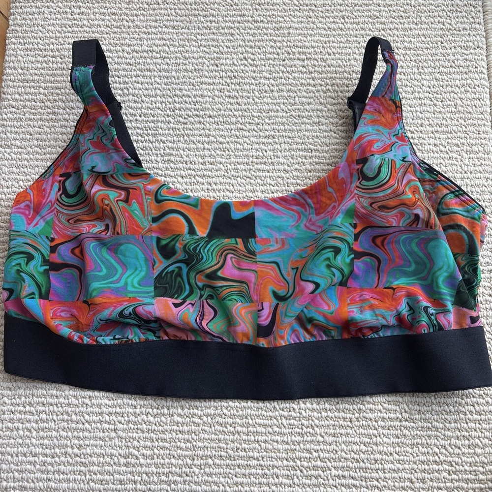 Parade Bra Bralette Womens 3XL Black Neon semi sheer Wireless Top Print